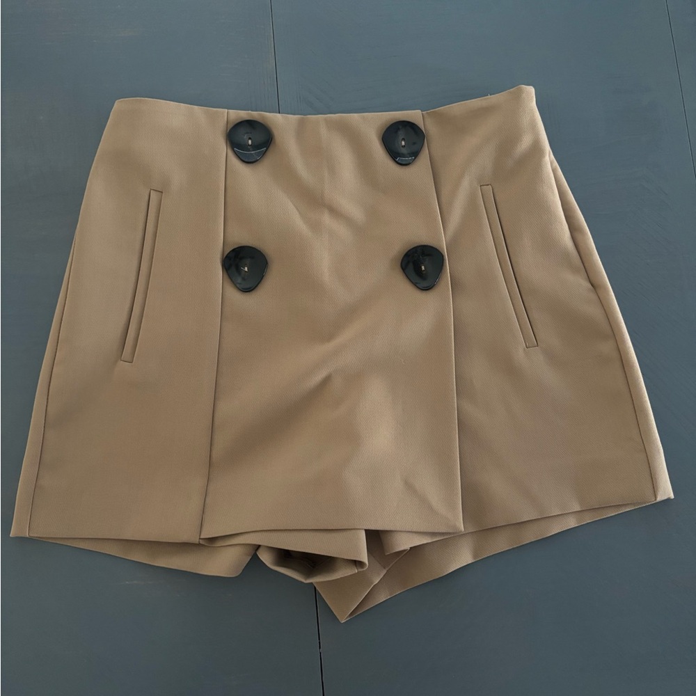 Zara Tan Women's Skorts with Black Buttons